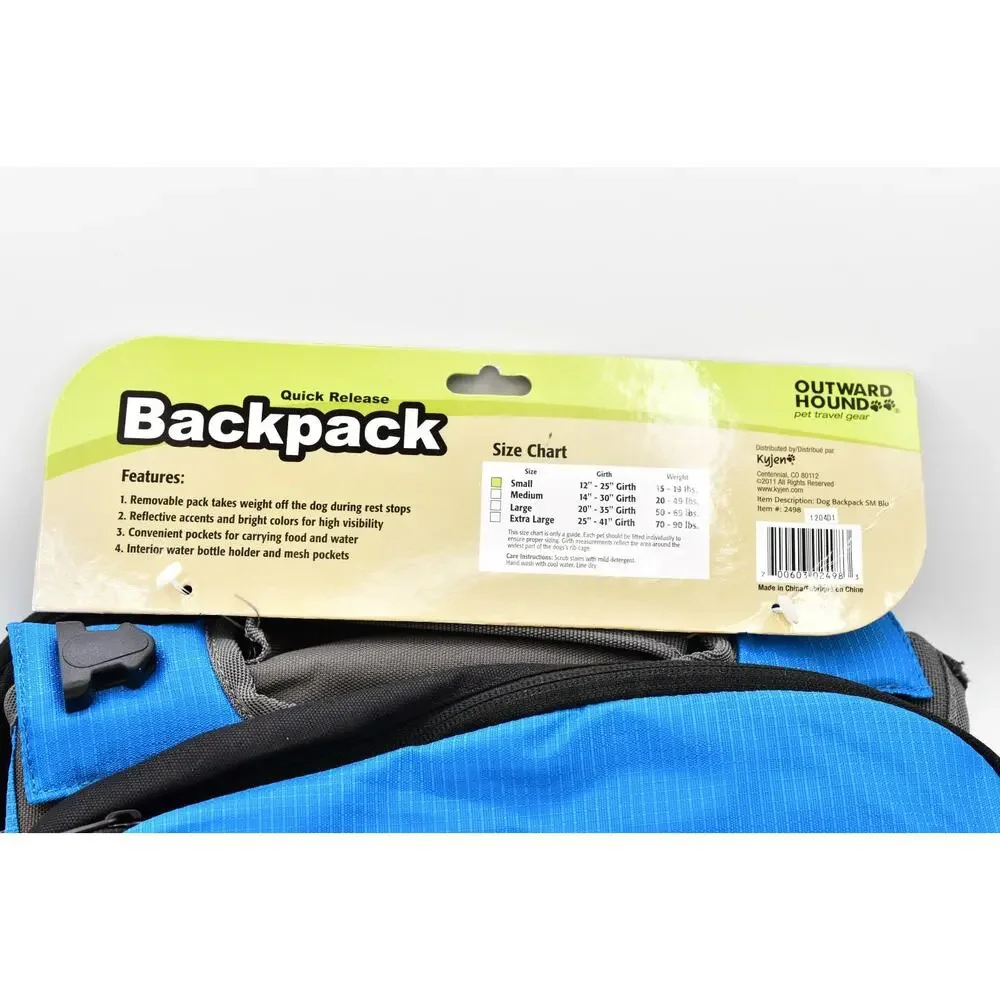NWT Outward Hound Dog Quick Release Backpack Small Emergency Pet Travel Camp